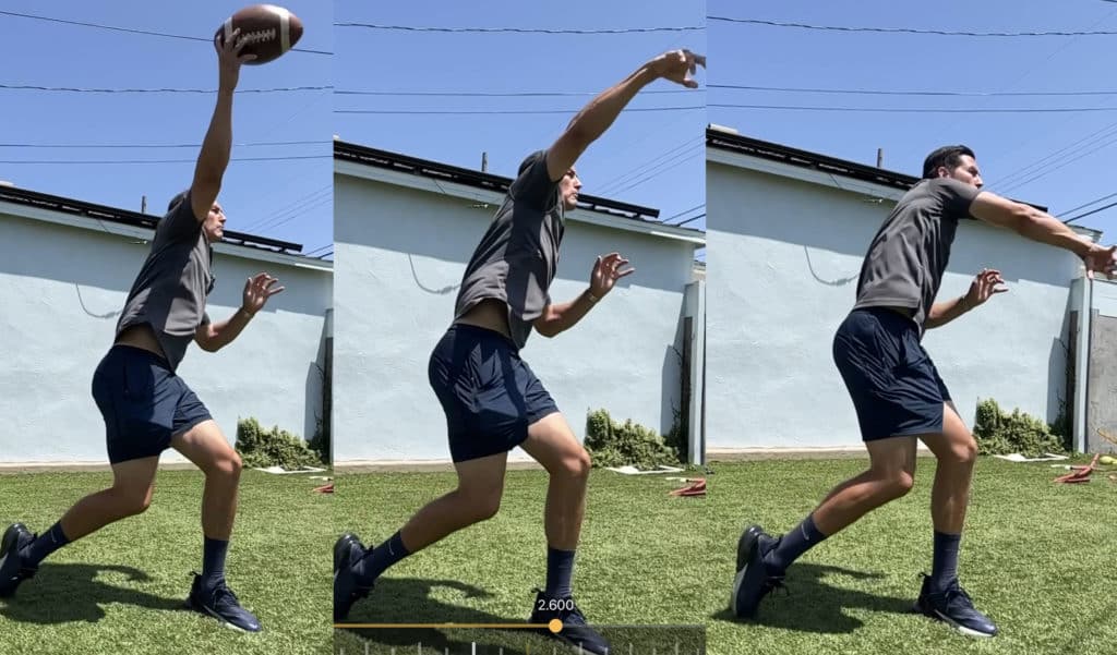 How to throw a football: Release the ball going toward the intended target