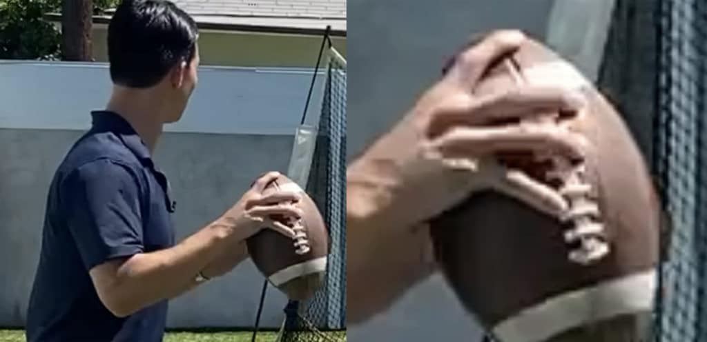How To Throw a Football: Grip between the fourth and fifth laces